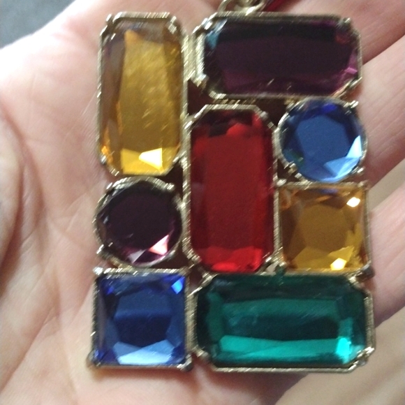 VINTAGE MULTICOLORED RHINESTONE PENDANT DOUBLE SNAKE CHAIN 18-21" NECKLACE - Picture 7 of 12